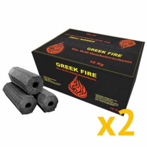 2x GREEK FIRE Premium Grill Holzkohlebriketts 10 kg